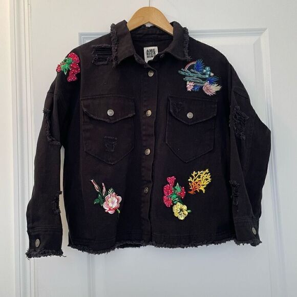 Americano Embellished Denim Jacket Black Size Small - Picture 1 of 7